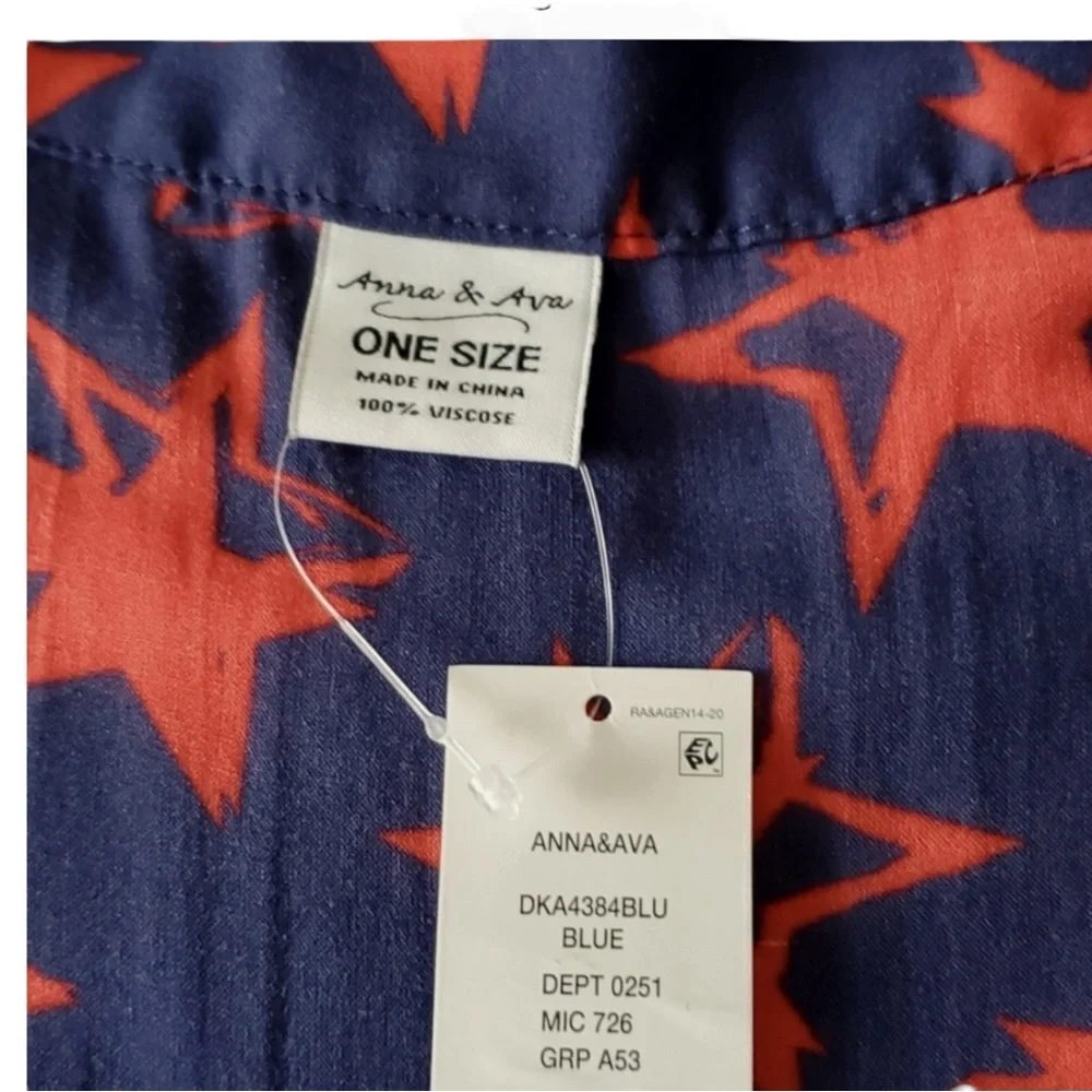 Anna & Ava Blue with Red Stars Kimono Silhouette Cover Up